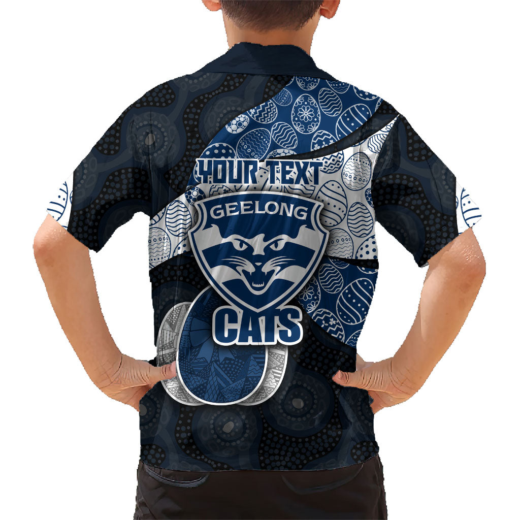 Personalized Geelong Cats Football Hawaiian Shirt Easter Egg Pattern Blue Monochrome Tribal Dot Style