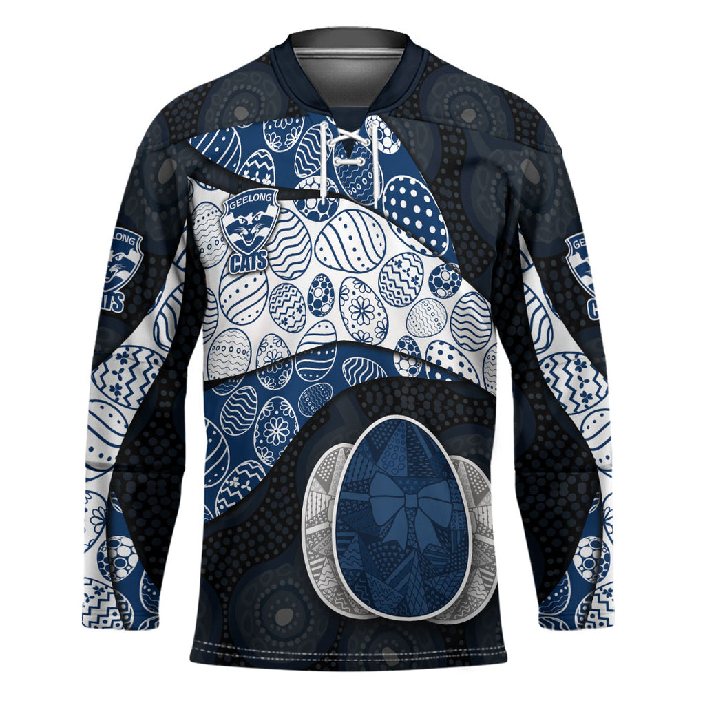 Personalized Geelong Cats Football Hockey Jersey Easter Egg Pattern Blue Monochrome Tribal Dot Style