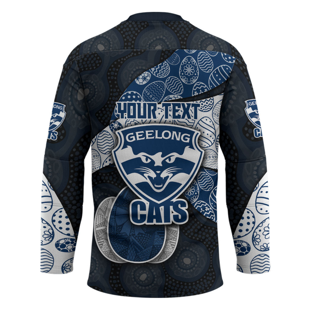 Personalized Geelong Cats Football Hockey Jersey Easter Egg Pattern Blue Monochrome Tribal Dot Style