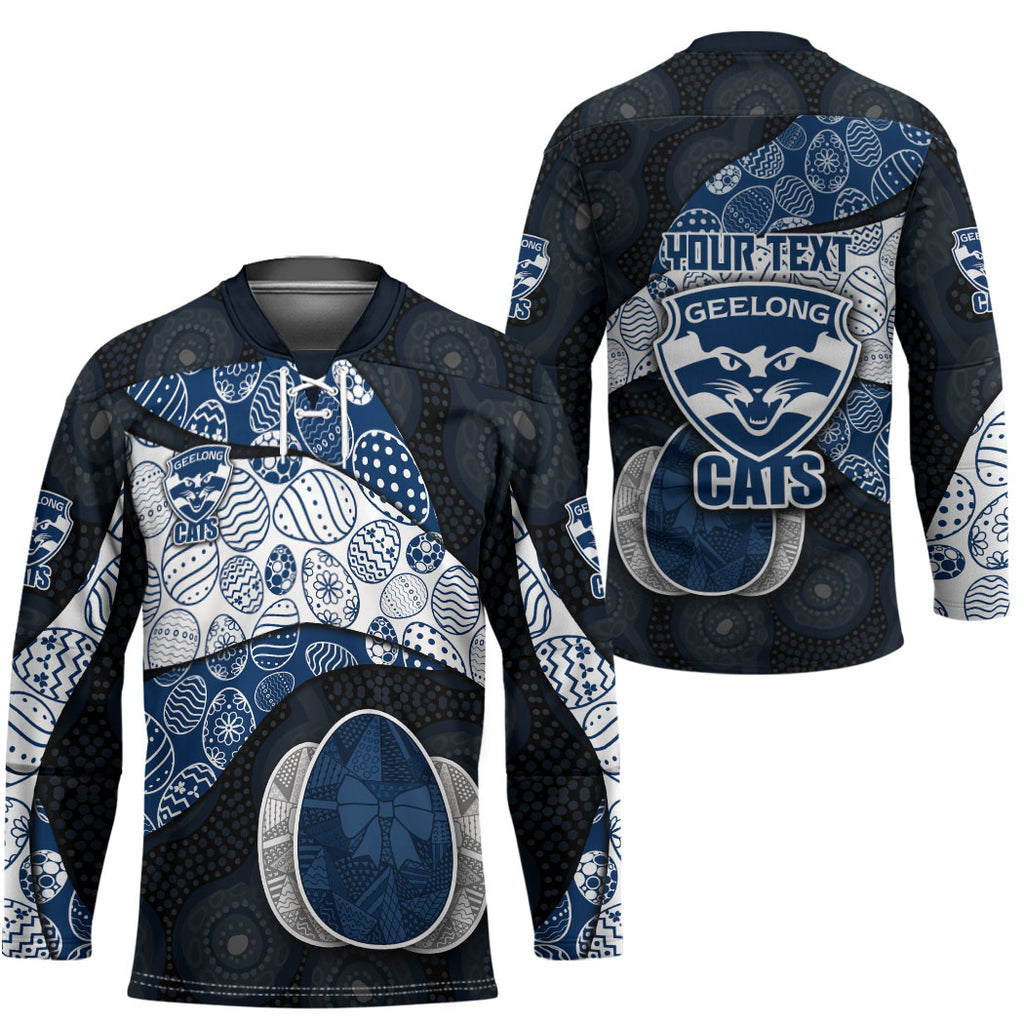 Personalized Geelong Cats Football Hockey Jersey Easter Egg Pattern Blue Monochrome Tribal Dot Style
