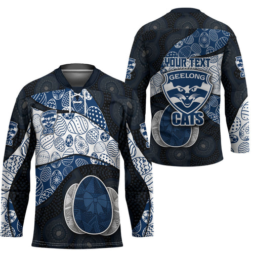 Personalized Geelong Cats Football Hockey Jersey Easter Egg Pattern Blue Monochrome Tribal Dot Style