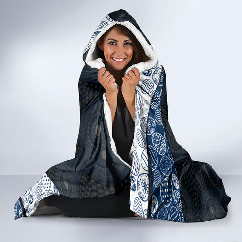 Personalized Geelong Cats Football Hooded Blanket Easter Egg Pattern Blue Monochrome Tribal Dot Style