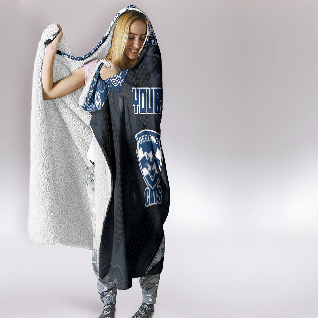 Personalized Geelong Cats Football Hooded Blanket Easter Egg Pattern Blue Monochrome Tribal Dot Style