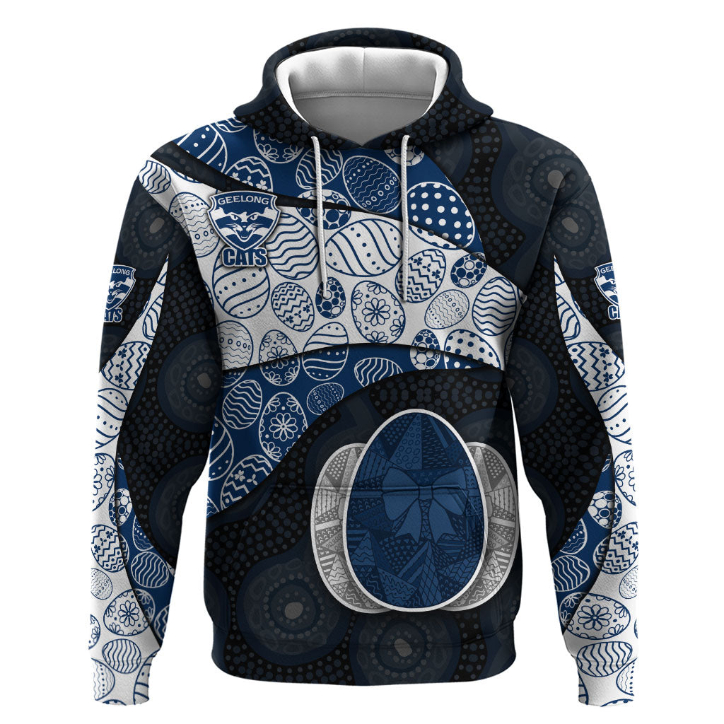 Personalized Geelong Cats Football Hoodie Easter Egg Pattern Blue Monochrome Tribal Dot Style