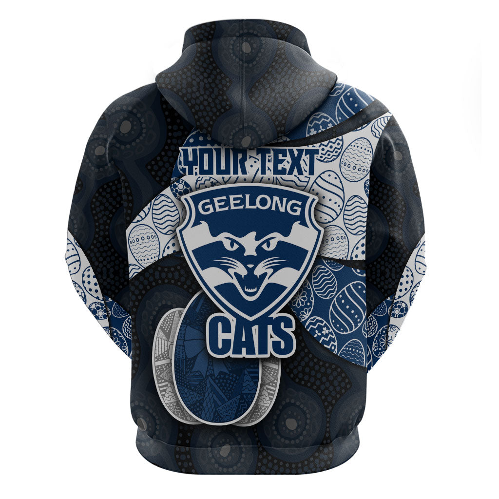 Personalized Geelong Cats Football Hoodie Easter Egg Pattern Blue Monochrome Tribal Dot Style