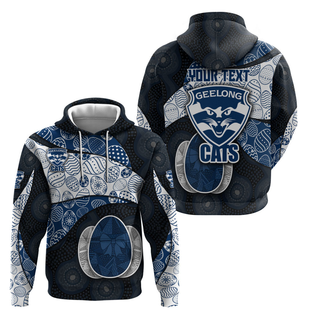 Personalized Geelong Cats Football Hoodie Easter Egg Pattern Blue Monochrome Tribal Dot Style
