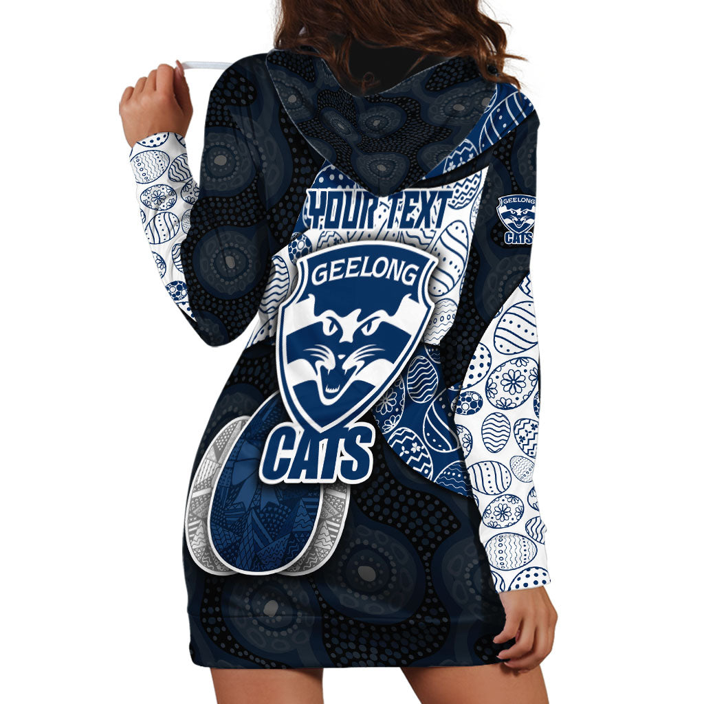 Personalized Geelong Cats Football Hoodie Dress Easter Egg Pattern Blue Monochrome Tribal Dot Style