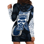 Personalized Geelong Cats Football Hoodie Dress Easter Egg Pattern Blue Monochrome Tribal Dot Style