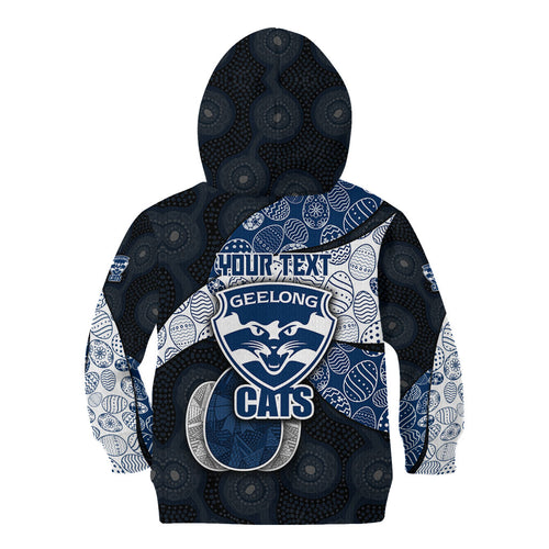 Personalized Geelong Cats Football Kid Hoodie Easter Egg Pattern Blue Monochrome Tribal Dot Style
