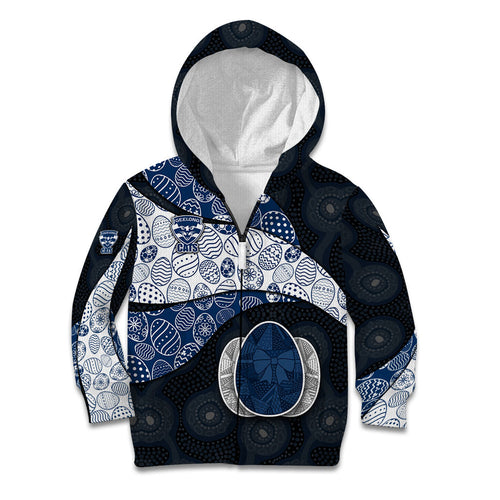 Personalized Geelong Cats Football Kid Hoodie Easter Egg Pattern Blue Monochrome Tribal Dot Style