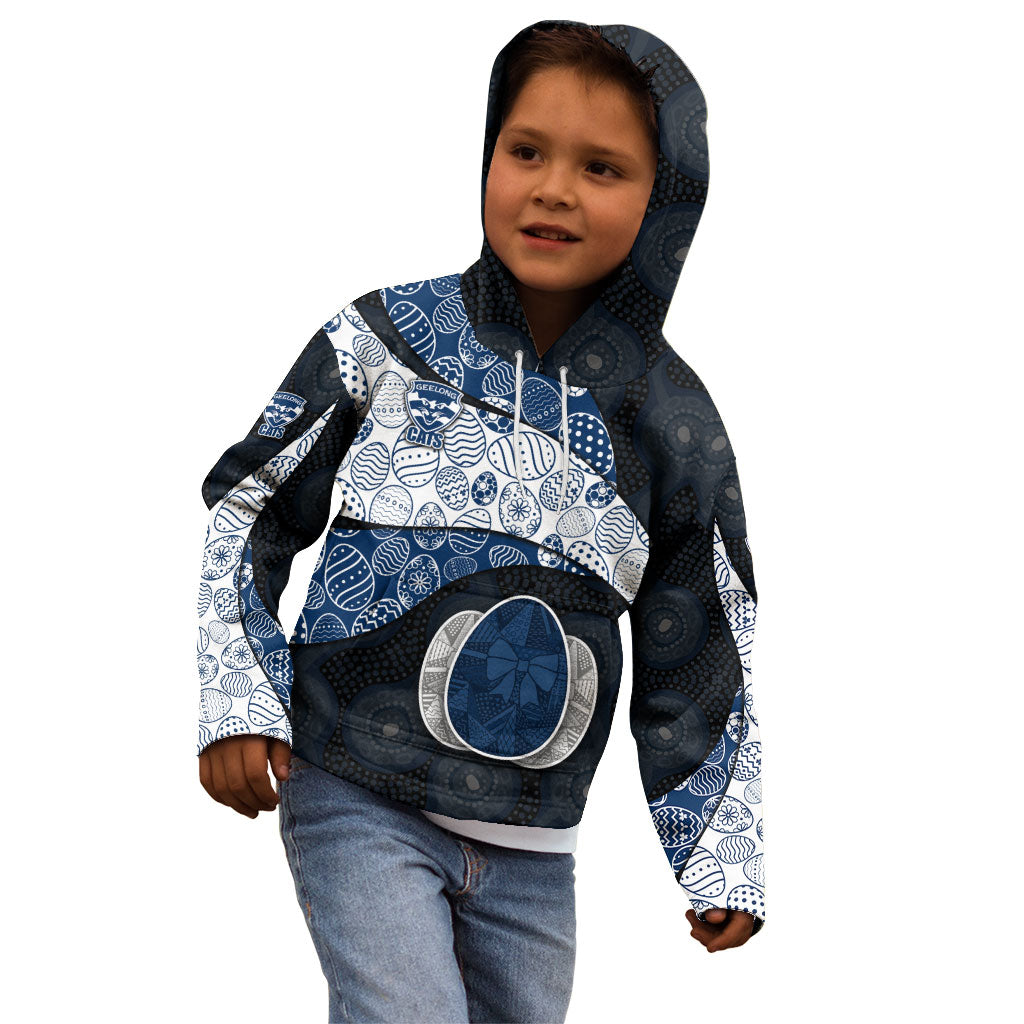 Personalized Geelong Cats Football Kid Hoodie Easter Egg Pattern Blue Monochrome Tribal Dot Style