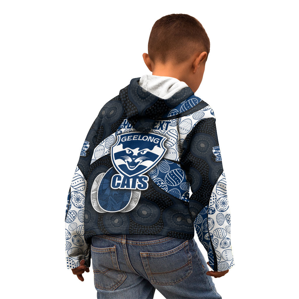 Personalized Geelong Cats Football Kid Hoodie Easter Egg Pattern Blue Monochrome Tribal Dot Style