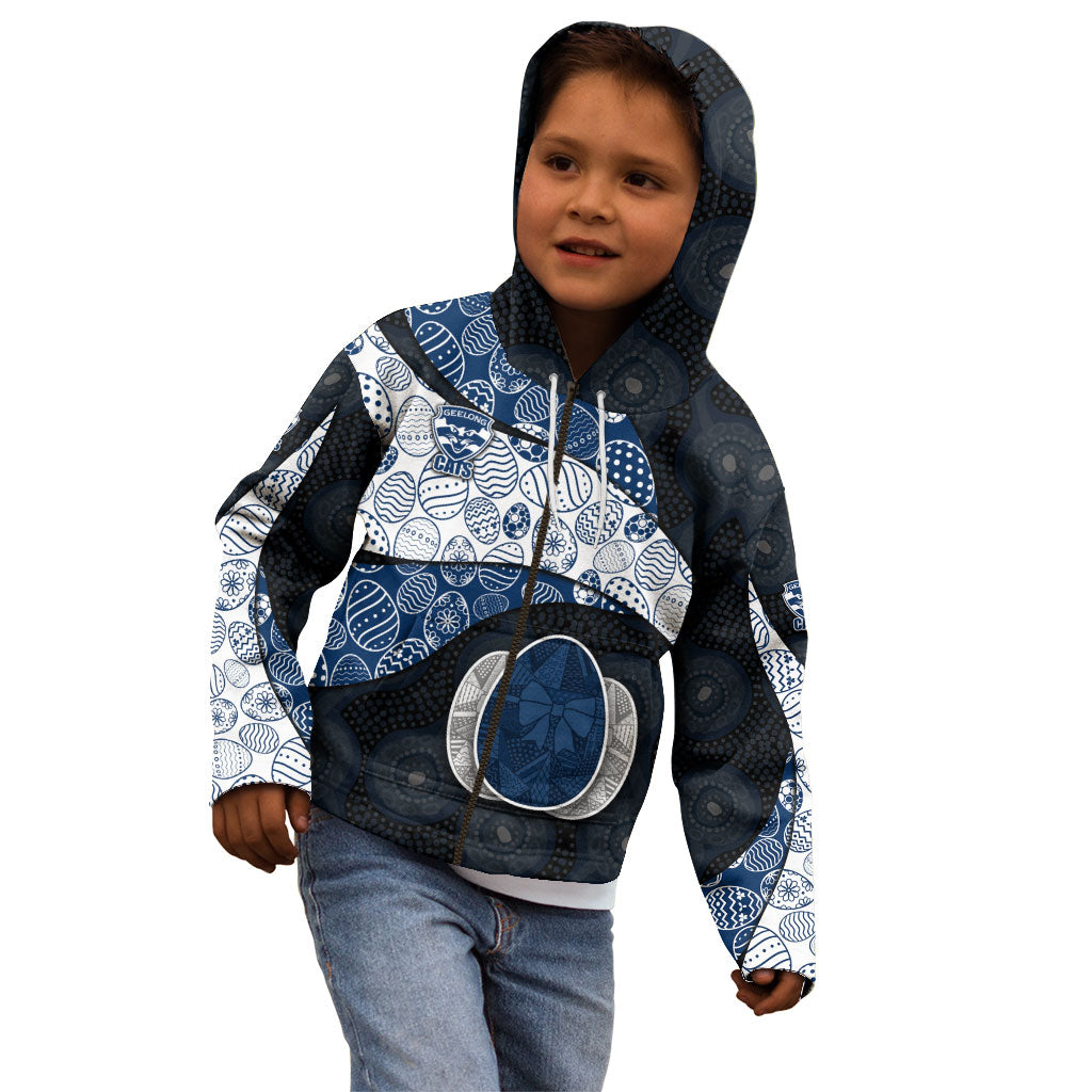 Personalized Geelong Cats Football Kid Hoodie Easter Egg Pattern Blue Monochrome Tribal Dot Style