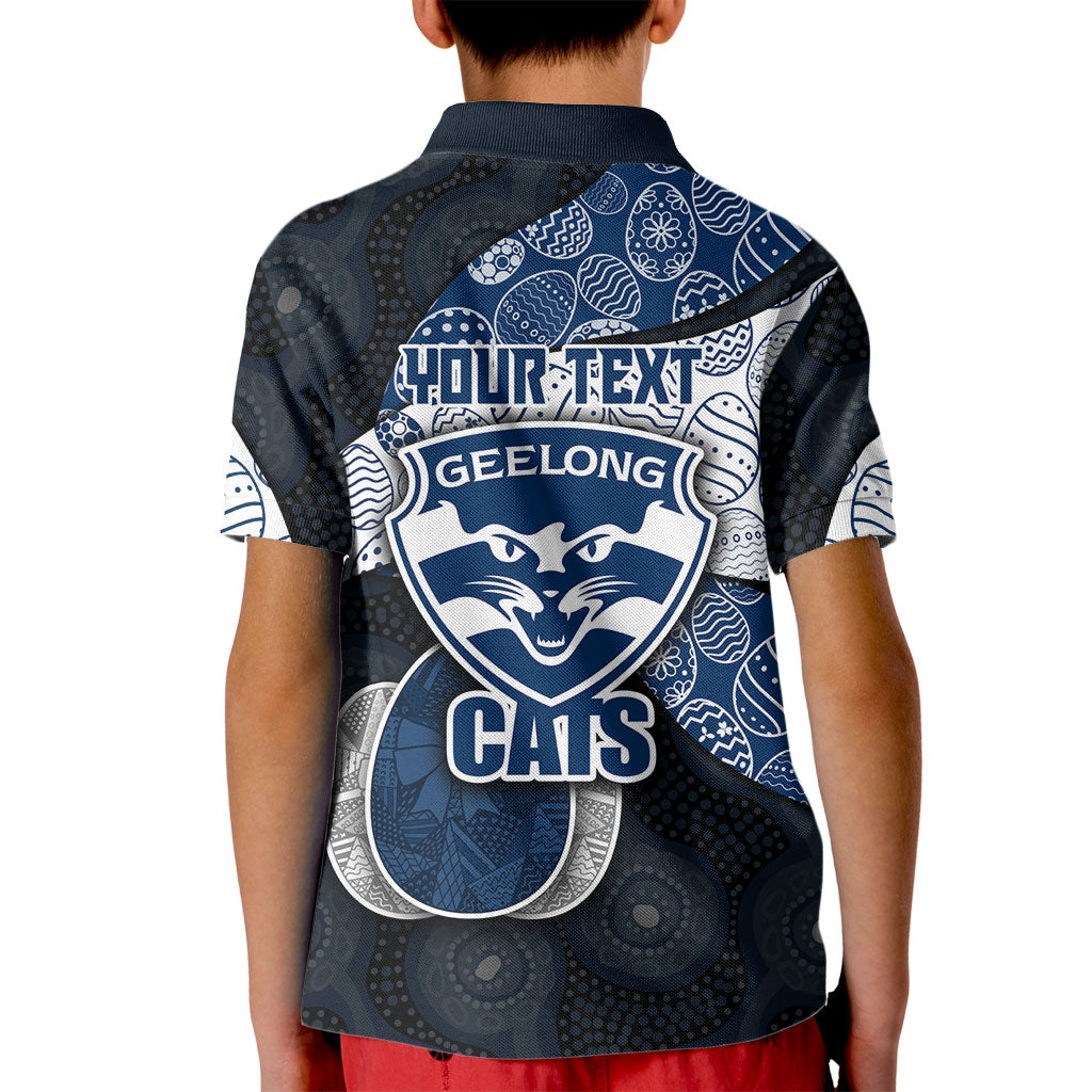 Personalized Geelong Cats Football Kid Polo Shirt Easter Egg Pattern Blue Monochrome Tribal Dot Style