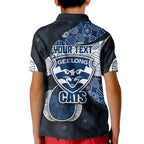 Personalized Geelong Cats Football Kid Polo Shirt Easter Egg Pattern Blue Monochrome Tribal Dot Style