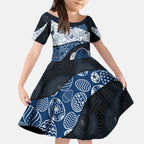 Personalized Geelong Cats Football Kid Short Sleeve Dress Easter Egg Pattern Blue Monochrome Tribal Dot Style