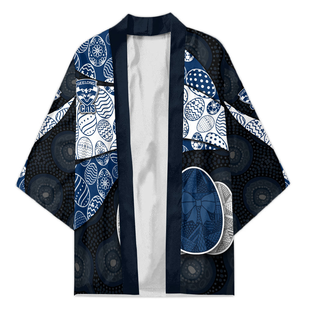 Personalized Geelong Cats Football Kimono Easter Egg Pattern Blue Monochrome Tribal Dot Style