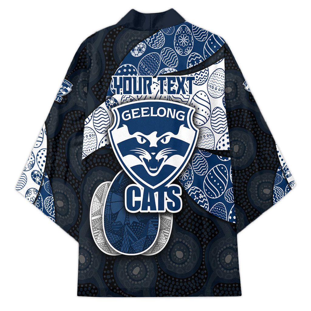 Personalized Geelong Cats Football Kimono Easter Egg Pattern Blue Monochrome Tribal Dot Style