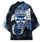 Personalized Geelong Cats Football Kimono Easter Egg Pattern Blue Monochrome Tribal Dot Style