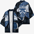 Personalized Geelong Cats Football Kimono Easter Egg Pattern Blue Monochrome Tribal Dot Style