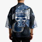 Personalized Geelong Cats Football Kimono Easter Egg Pattern Blue Monochrome Tribal Dot Style