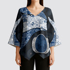 Personalized Geelong Cats Football Kimono Sleeve Blouse Easter Egg Pattern Blue Monochrome Tribal Dot Style