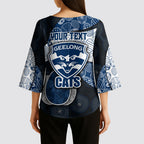 Personalized Geelong Cats Football Kimono Sleeve Blouse Easter Egg Pattern Blue Monochrome Tribal Dot Style