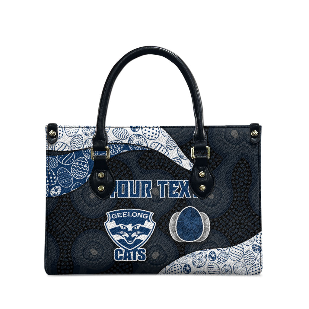 Personalized Geelong Cats Football Leather Bag Easter Egg Pattern Blue Monochrome Tribal Dot Style