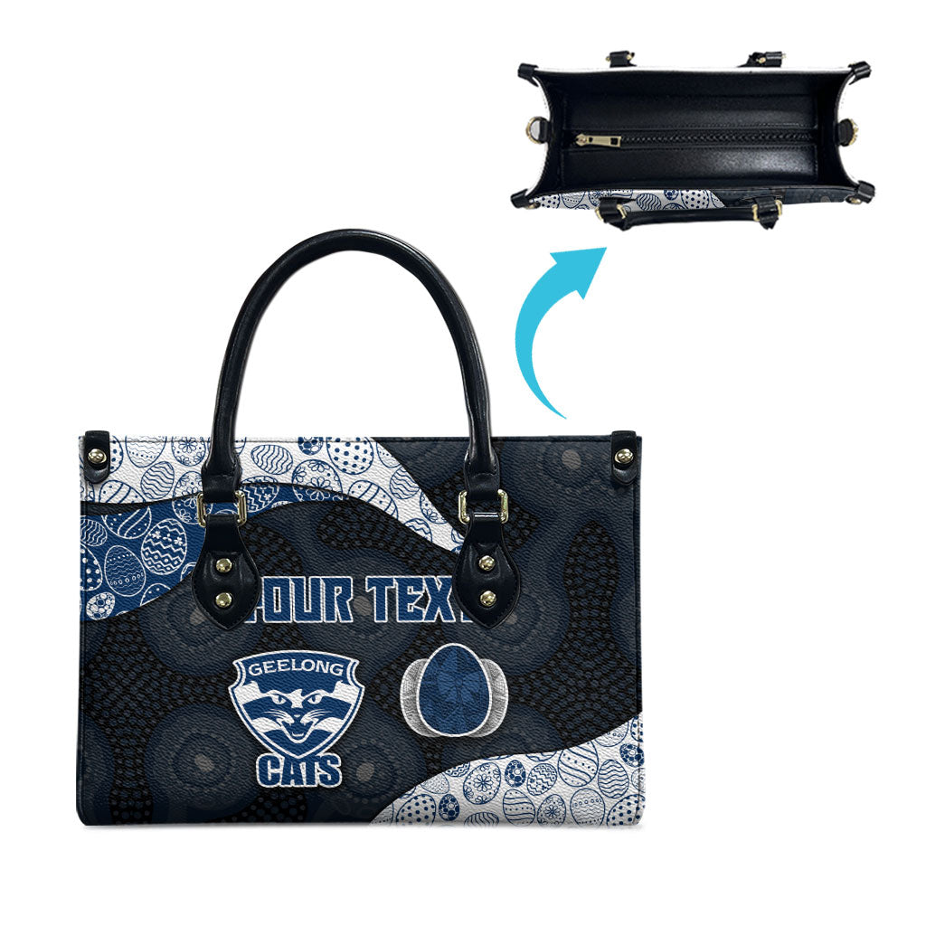 Personalized Geelong Cats Football Leather Bag Easter Egg Pattern Blue Monochrome Tribal Dot Style