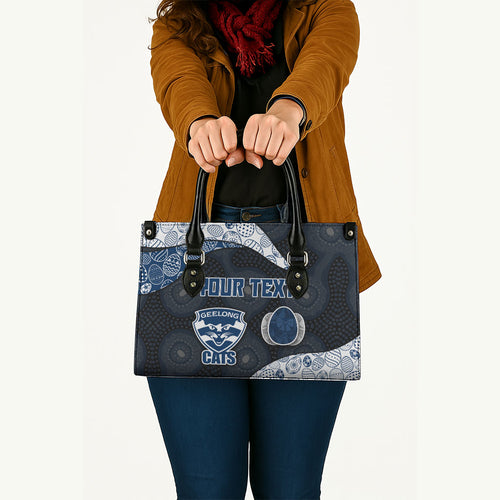Personalized Geelong Cats Football Leather Bag Easter Egg Pattern Blue Monochrome Tribal Dot Style