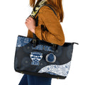 Personalized Geelong Cats Football Leather Tote Bag Easter Egg Pattern Blue Monochrome Tribal Dot Style