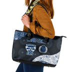 Personalized Geelong Cats Football Leather Tote Bag Easter Egg Pattern Blue Monochrome Tribal Dot Style
