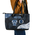 Personalized Geelong Cats Football Leather Tote Bag Easter Egg Pattern Blue Monochrome Tribal Dot Style