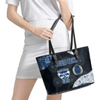 Personalized Geelong Cats Football Leather Tote Bag Easter Egg Pattern Blue Monochrome Tribal Dot Style