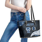 Personalized Geelong Cats Football Leather Tote Bag Easter Egg Pattern Blue Monochrome Tribal Dot Style
