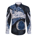 Personalized Geelong Cats Football Long Sleeve Button Shirt Easter Egg Pattern Blue Monochrome Tribal Dot Style