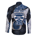 Personalized Geelong Cats Football Long Sleeve Button Shirt Easter Egg Pattern Blue Monochrome Tribal Dot Style