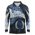 Personalized Geelong Cats Football Long Sleeve Polo Shirt Easter Egg Pattern Blue Monochrome Tribal Dot Style