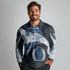 Personalized Geelong Cats Football Long Sleeve Polo Shirt Easter Egg Pattern Blue Monochrome Tribal Dot Style