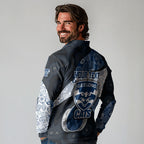 Personalized Geelong Cats Football Long Sleeve Polo Shirt Easter Egg Pattern Blue Monochrome Tribal Dot Style