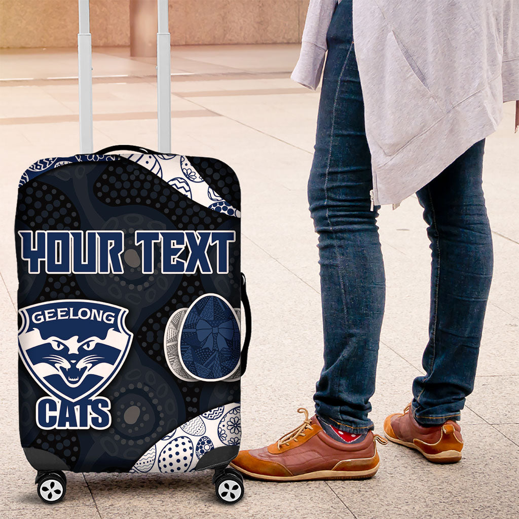 Personalized Geelong Cats Football Luggage Cover Easter Egg Pattern Blue Monochrome Tribal Dot Style