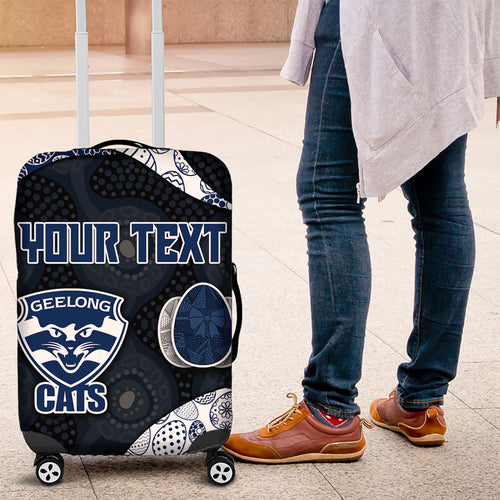 Personalized Geelong Cats Football Luggage Cover Easter Egg Pattern Blue Monochrome Tribal Dot Style