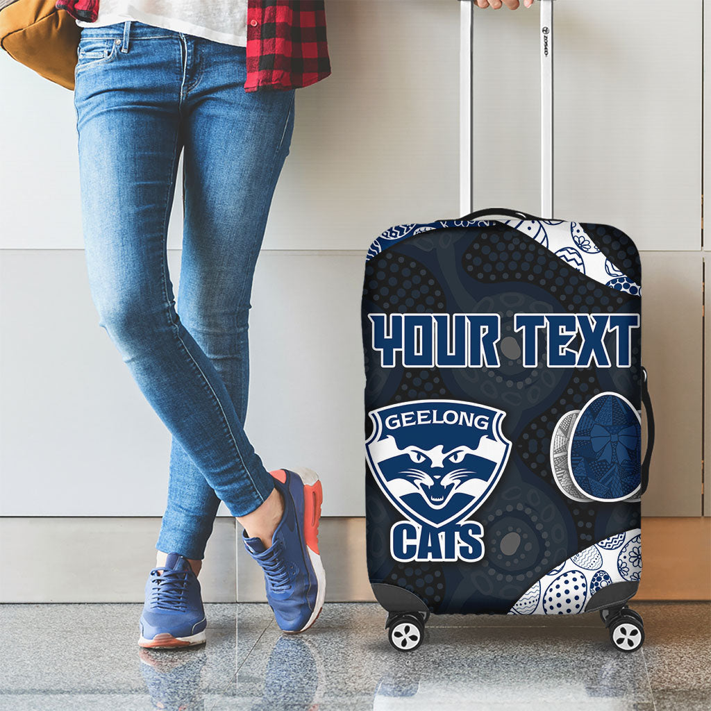 Personalized Geelong Cats Football Luggage Cover Easter Egg Pattern Blue Monochrome Tribal Dot Style