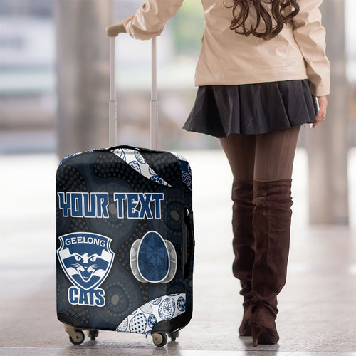 Personalized Geelong Cats Football Luggage Cover Easter Egg Pattern Blue Monochrome Tribal Dot Style