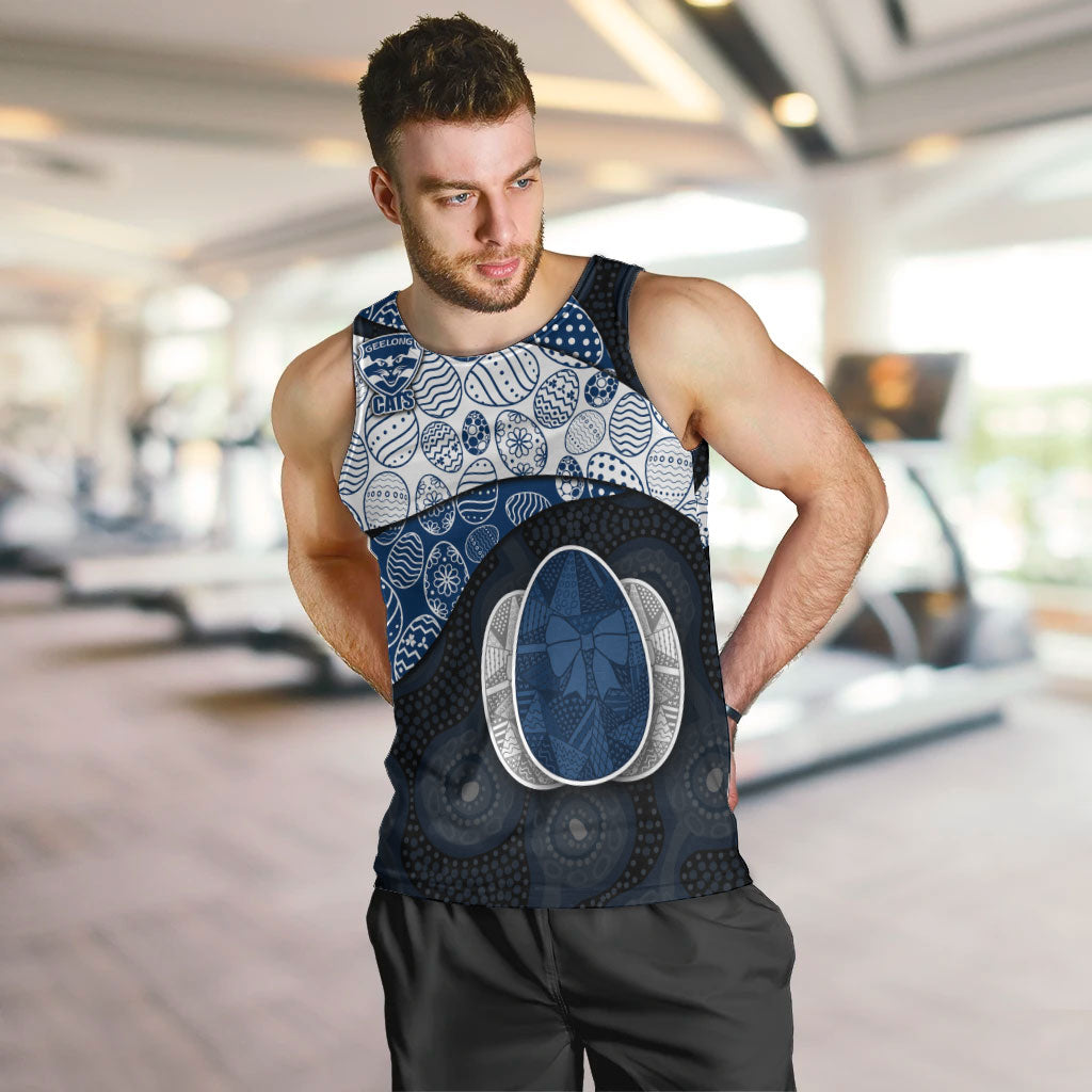 Personalized Geelong Cats Football Men Tank Top Easter Egg Pattern Blue Monochrome Tribal Dot Style