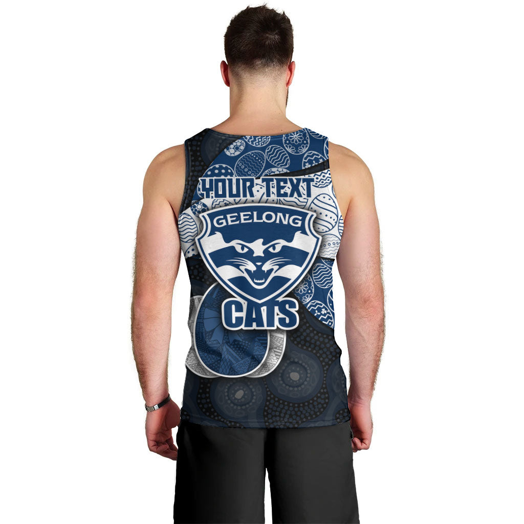 Personalized Geelong Cats Football Men Tank Top Easter Egg Pattern Blue Monochrome Tribal Dot Style