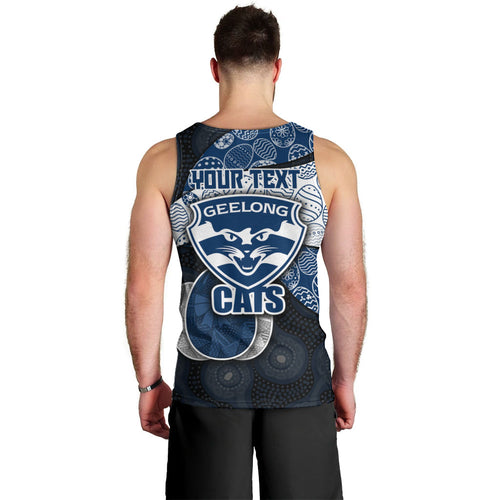 Personalized Geelong Cats Football Men Tank Top Easter Egg Pattern Blue Monochrome Tribal Dot Style