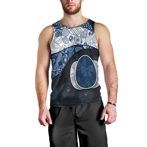 Personalized Geelong Cats Football Men Tank Top Easter Egg Pattern Blue Monochrome Tribal Dot Style