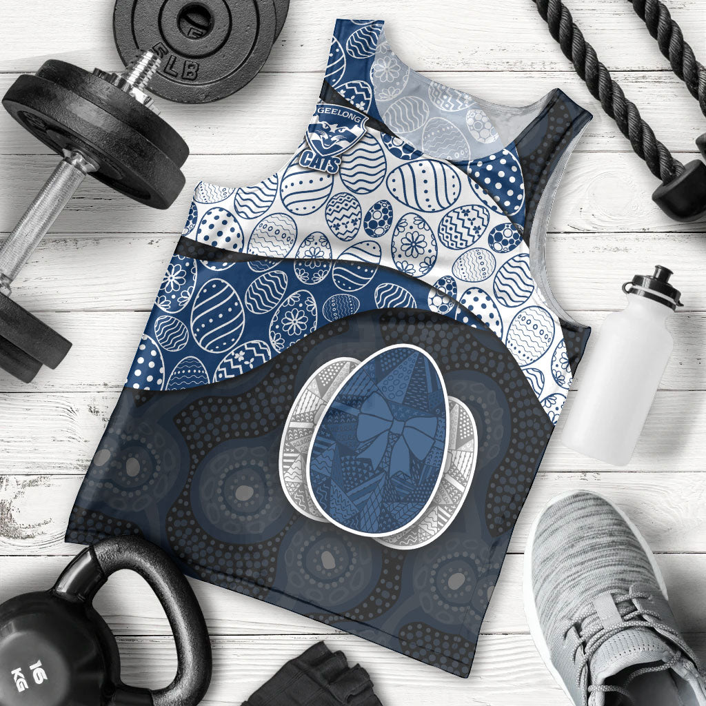 Personalized Geelong Cats Football Men Tank Top Easter Egg Pattern Blue Monochrome Tribal Dot Style