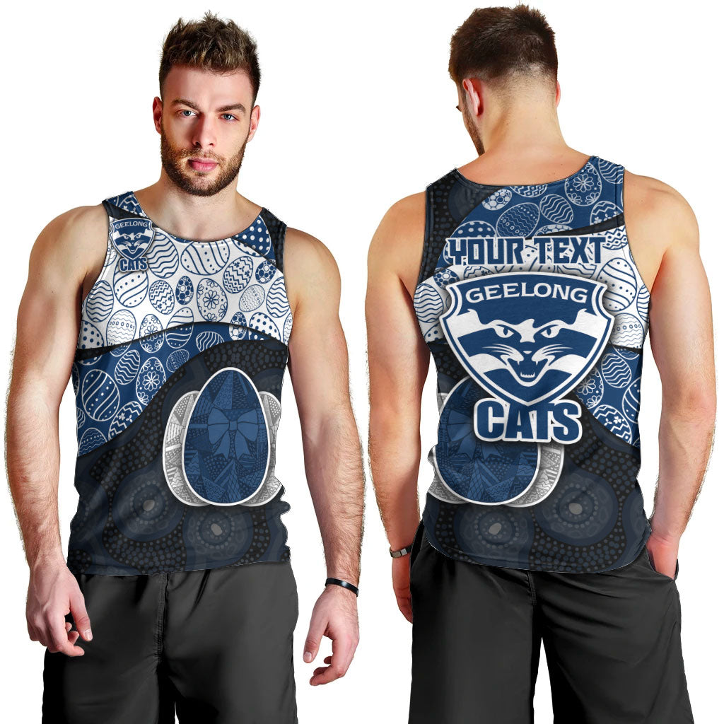 Personalized Geelong Cats Football Men Tank Top Easter Egg Pattern Blue Monochrome Tribal Dot Style